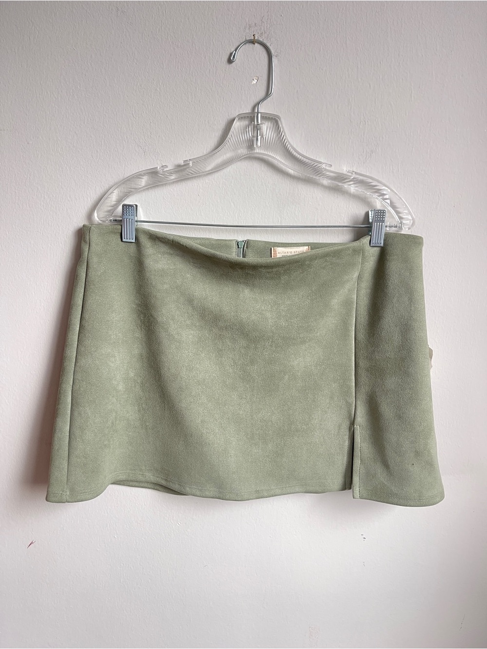NWT Sage Green Velvet Mini Skirt with Side Slit- Preppy, Cottagecore, Whimsigoth